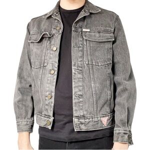 GUESS vintage black faded grey denim jacket brass rare unisex